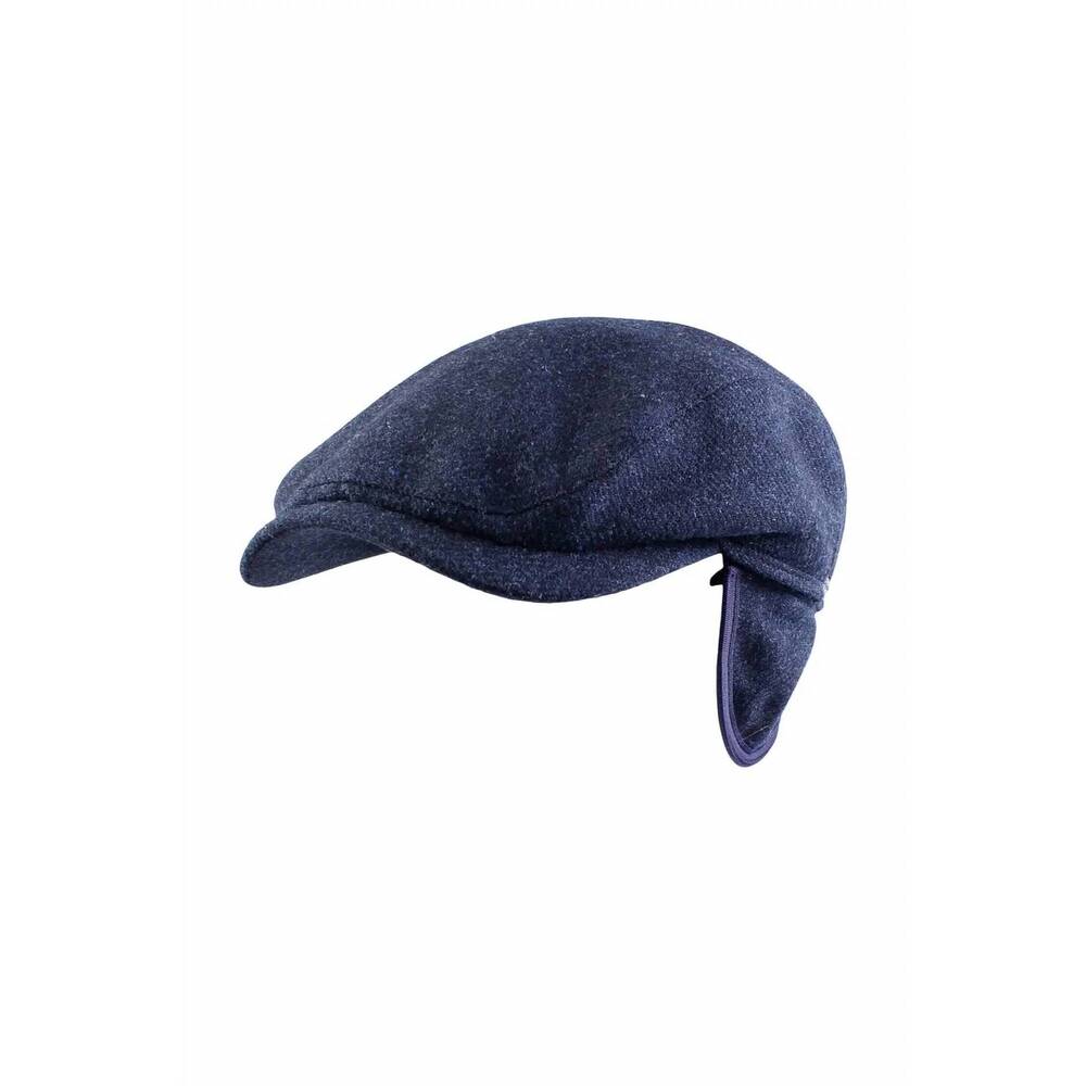 NEW WIGENS men's ivy contemporary earflap cap in navy mélange shetland wool